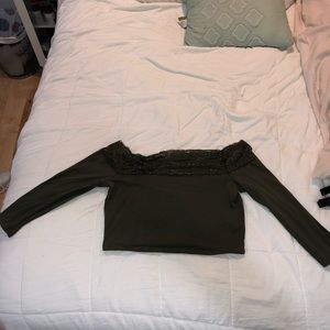 Hunter green off shoulder crop top size XL